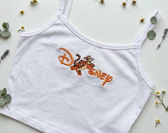 Geborduurde tanktop teigetje, Winnie de Poeh Disney-baby-T-shirt, borduurshirt Disney-logo, schattige crop-top teigetje, Disney-cadeau voor haar
