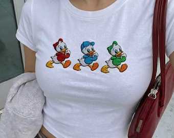 Maglietta vintage Disney con ricamo dei paperini, canotta di Qui, Quo e Qua, maglietta Disney anni 2000, maglietta coordinata per il viaggio a Disney, regalo per lei