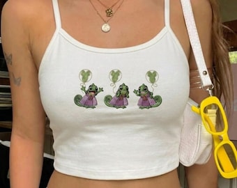 Canotta ricamata con il tema di Rapunzel e l'intreccio della torre, maglietta per bambina con la principessa Disney, grazioso completo da vacanza con Rapunzel, maglietta coordinata per il viaggio a Disneyland, regalo per lei.