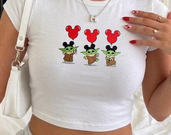 Canotta ricamata Disney Grogu Topolino Palloncino, maglietta Baby Yoda Star Wars per neonati, completo per parco Disney, regalo per lei per un viaggio a Disney