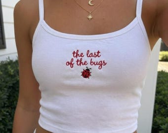 Gesticktes minimalistisches Marienkäfer Club Tank Top, niedliches Käfer besticktes Baby T-Shirt, glücklicher Marienkäfer Behälter Süßes Käfer Grafik-Shirt, Geschenk für sie