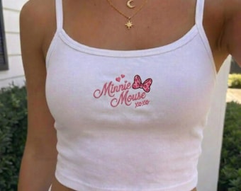 Minnie Mouse Embroidered Tank Top, Pink Coquette Disney Baby tee, Matching Disney trip, Cute Girly Bow Shirt, Gift for her
