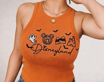Broderat Disneyland Halloween-linne, Musse Pigg Pumpa Spökrosett Babytröja, Läskigt Disney Halloween-linne för kvinnor, Läskig höstoutfit