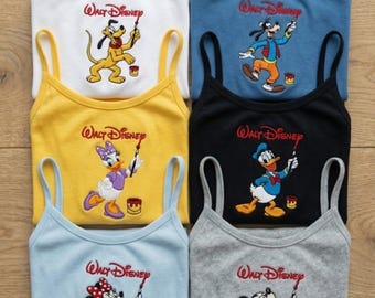 Mickey and friends Embroidered Tank Top, Mickey Minnie Daisy Donald Pluto Goofy Disney Baby Tee, Custom character Walt Disney, Gift for Her