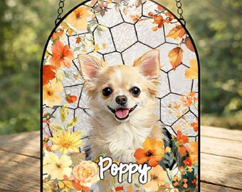 Acchiappasole in vetro colorato con ritratto di animale domestico personalizzato, commemorativo in vetro colorato per cane, ritratto di cane personalizzato da foto, regali di condoglianze, cane in vetro colorato