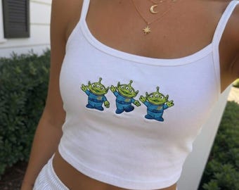 Canotta ricamata con alieno di Toy Story, maglietta per neonati con omini verdi di Pizza Planet, simpatica maglietta Disney ispirata al 2000, maglietta coordinata Disney, regalo per lei