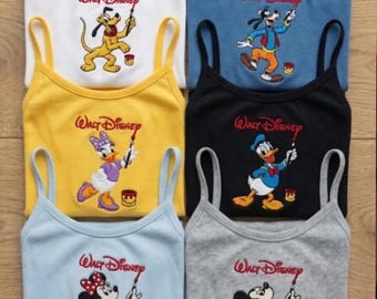 Mickey and friends Embroidered Tank Top, Mickey Minnie Daisy Donald Pluto Goofy Disney Baby Tee, Custom character Walt Disney, Gift for Her
