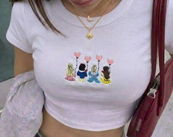 Disney Princess Embroidered Baby Tee, Princess Squad Tank top, Cute Fairy Tale Tank, Magical Girls Trip Gift for Women, Disney trip outfit