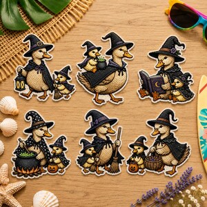 Halloween Duck Embroidered Patch Set, Witch Goose Iron On Patch, Mother Baby Duck Applique, Sew On Patch for Jackets Bags Hats