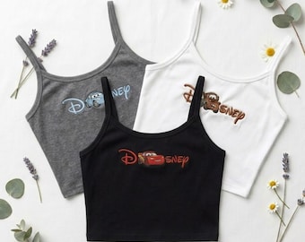 Cars Embroidered Tank Top, Lightning McQueen Mater Sally Crop Cami, Disney Pixar Cars Baby Tee, Character Embroidery Gift for Her