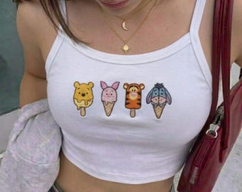 Canotta ricamata con Winnie the Pooh e i suoi amici, maglietta con Pimpi, Tigro ed Ih-Oh, maglietta ispirata agli anni 2000 della Disney, regalo per lei