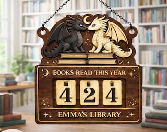 Letrero colgante "Libros leídos este año", rastreador de lectura personalizado para biblioteca, letrero de madera con el dragón de fantasía, regalo para lectores aficionados a la lectura.