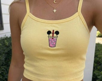 Canotta personalizzata con ricamo a tema Epcot, maglietta con Topolino, Minnie, Paperino e Pippo, ideale per un viaggio Disney, vacanze di gruppo o come regalo per lei.