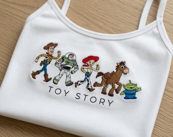 Canotta ricamata di Toy Story, maglietta per neonati con Woody, Buzz, Jessie, Bullseye e l'alieno, maglietta coordinata per il viaggio a Disney, regalo per lei