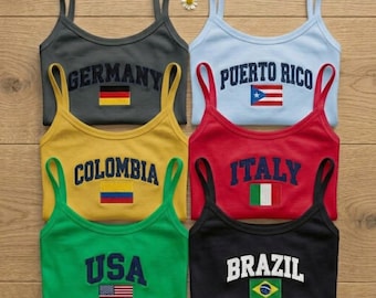 Custom country Flag embroidered Tank Top, World Cup 2026 Soccer baby tee, Y2K Tank for Girls, Womens Futbol Fan Apparel Gameday Fashion