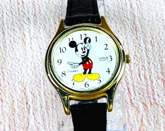 Orologio al quarzo Disney Mickey Mouse Lorus – Cassa color oro – Vintage anni '80/'90