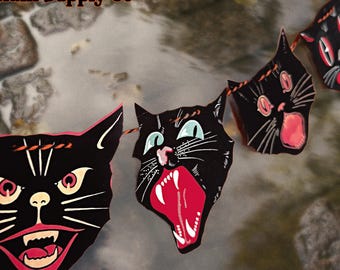 Vintage Style Black Cat Halloween Garland: Spooky Home Decor