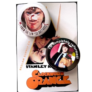 Real Horrorshow - 1.5” pin back Clockwork Orange Button Set image 1