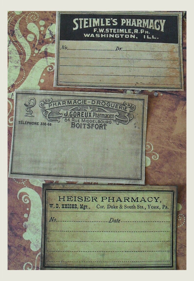 SALE Antiquated Pharmacy Sticker Labels Set of 3 Etsy