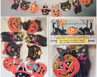 Black Cats and Pumpkins Garland Banner