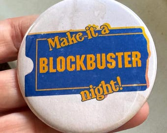 Make it a Blockbuster Night - video store inspired vintage style button
