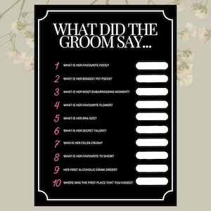 Bridal Shower Game: What Did The Groom Say? (Printable Digital Download)