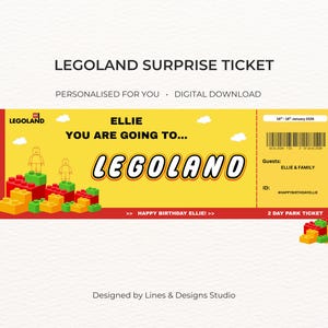 Personalisierte Legoland Themen-Eintrittskarte - Überraschungsreise enthüllen (Printable)