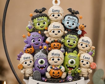 Personalized Halloween Family Ornament, Custom 3D Acrylic Monster Family Ornament, Spooky Halloween Decor, Custom Name Gift