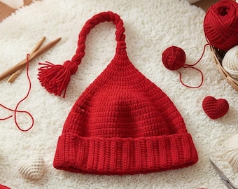 Handmade Ice Melt Hat, Red Knit Crochet Hat, Melt the Ice Beanie, Pointed Winter Hat, Cozy Handmade Hat for Kids & Adults
