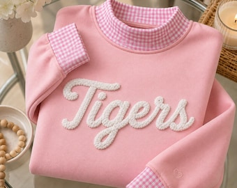 Custom Chenille Lettering Team Name Sweatshirt, Embossed Mascot Sweatshirt, Custom School Sweatshirt, Gift Idea, 3D Chenille Embroidery