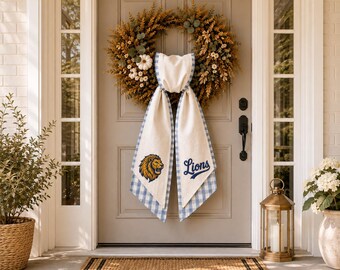 Football Wreath Sash, Striped Monogram Door Decor, College Football Tailgate Ribbon, Custom University Sash