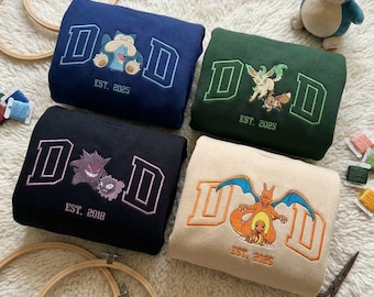 Custom PokaDad Embroidered Shirt, Persionalized Anime Characters Sweatshirt, Anime Father's Day Gift, Pocket Beast, Birthday Gift For Dad