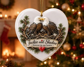 Jackie and Shadow Bald Eagle Ornament, Bonded Pair Big Bear Eagles Christmas Keepsake, In Memory of Jackie Big Bear Eagles Memorial Gift