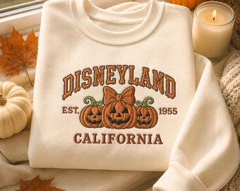 Broderad Disneyland Coquette Rosett Pumpa Halloweentröja, Halloweentröja, Disney hösttröja, Musse Pigg pumpa-tröja, Läskiga Disney