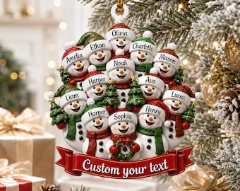 Personalized Snowman Family , Custom Family 3D Christmas Acrylic Ornament, Family Reunion, Grandkids, Grandchildren Names, Family Keepsake