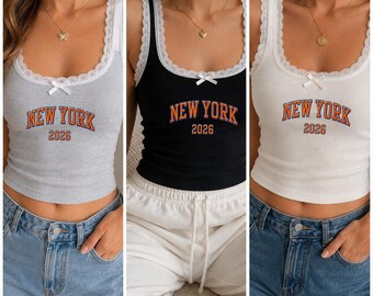 Embroidered new york or nowhere tank top Organic rib crop - Knicks basketball new york city Tank top