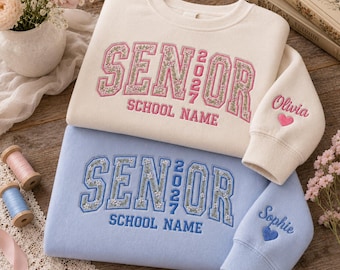 Custom Senior 2027 Floral Sweatshirt, Personalized Graduation Apparel, Class Of 27 Botanical Pullover, High School Grad Gift