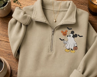 Bluza z nadrukiem Myszki Miki z motywem Halloween, bluza z haftem Disneya z motywem dyni, sweter z motywem dyni Myszki Minnie, strój na upiorny sezon w Disneylandzie, prezent dla Boo Crew