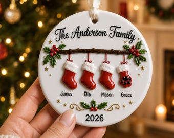 Personalized Family Christmas 3D Relief Ornament With Names, Custom Family of 5 New Family Christmas 2026 Stocking Ornament