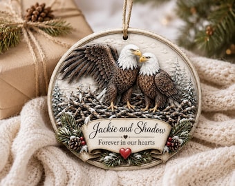 Jackie and Shadow Bald Eagle Ornament, Bonded Pair Big Bear Eagles Christmas Keepsake, In Memory of Jackie Big Bear Eagles Memorial Gift
