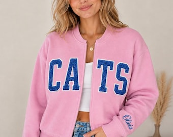 Custom Mascot Sweatshirt Cardigan, Split Front Game Day Crewneck, School Spirit Football Shirt, College Gift, Sports Fan Gift