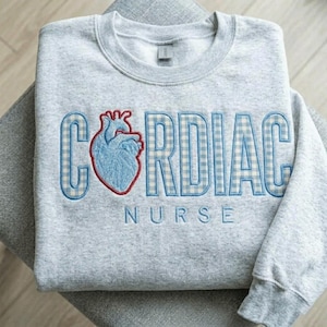 Custom Embroidered Cardiac Nurse Sweatshirt, Cardiology Gingham Applique Crewneck, Anatomical Heart Sweater, CVICU Nursing Gift