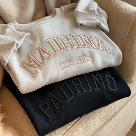 Embroidered Matching Madrina Padrino Sweatshirt, Tone On Tone Embroidery, Godparents Proposal