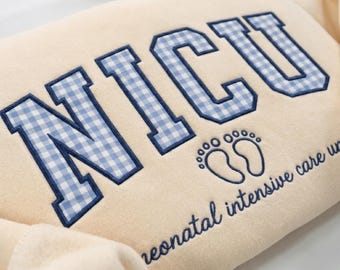 Gingham Nicu Applique Embroidered Sweatshirt, Nicu Nurse Sweater, Mother Baby Unit Sweatshirt, Baby Nurse Sweatshirt