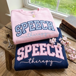 Speech Therapy Appliqué Sweatshirt: Floral, Gingham, Striped Fabric Options
