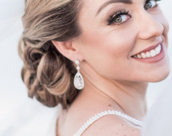 Rose Gold Bridal Earrings, Crystal Wedding earrings, Bridal Jewelry SET, Long Crystal Wedding Earrings, Swarovski, Adison Bridal Earrings