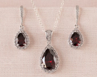 RED Bridal Jewelry. Clear Crystal wedding jewelry,  Bridal Earrings, Bridesmaids jewelry, Ariel Bridal Jewelry SET
