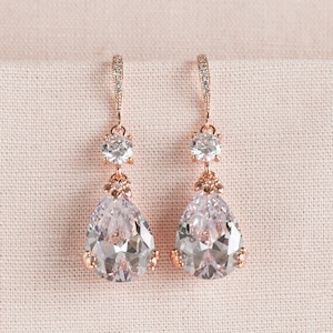 Rose Gold Bridal Earrings, Drop Wedding Earrings, Swarovski, Bridesmaids Jewelry, Megan Bridal Earrings