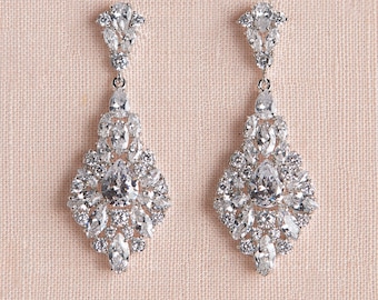 Bridal Earrings, Long Elegant Wedding Earrings, Reagan Bridal Earrings
