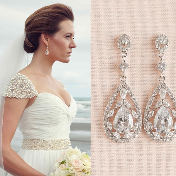 Bridal Earrings, Vintage style Pearl Swarovski Crystal wedding earrings Rhinestone Bridesmaids, Adison Bridal Earrings